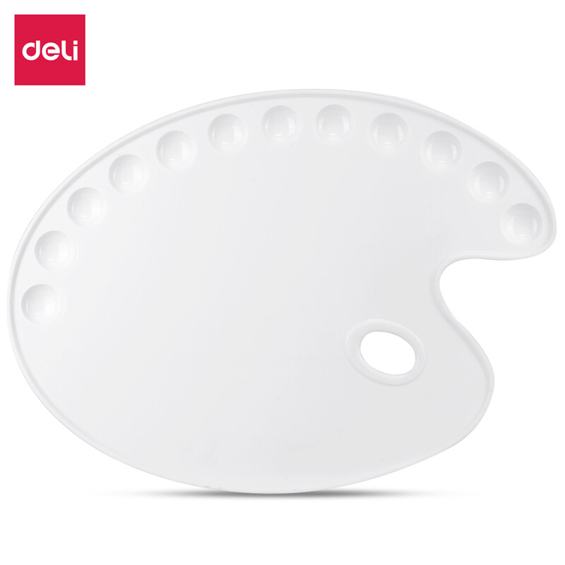 Deli basic art painting 12 hole large color box oval color plate leak proof watercolor gouache acrylic color box color plate white 68300