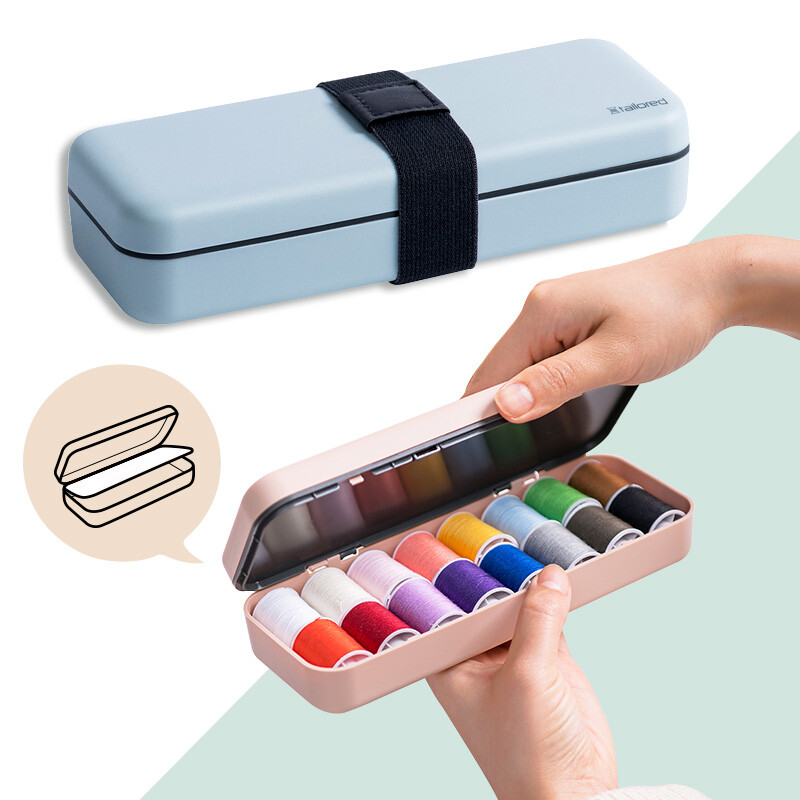 Pinli travel sewing box set school dormitory home portable sewing and sewing tool box double-layer separation storage sewing box fashion gray blue