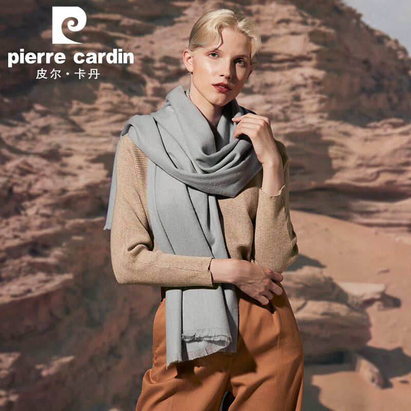 Pilkadan cashmere shawl women's winter warm solid color versatile women's Scarf Shawl dual purpose gift box e21tm5138 light gray