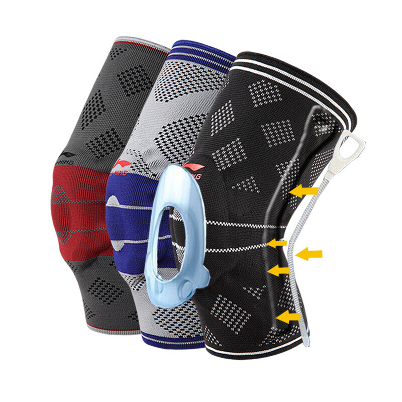 Li Ning Sports knee pad men and women silicone pad patella belt protector double spring support meniscus injury knee pad red gray s Single Pack