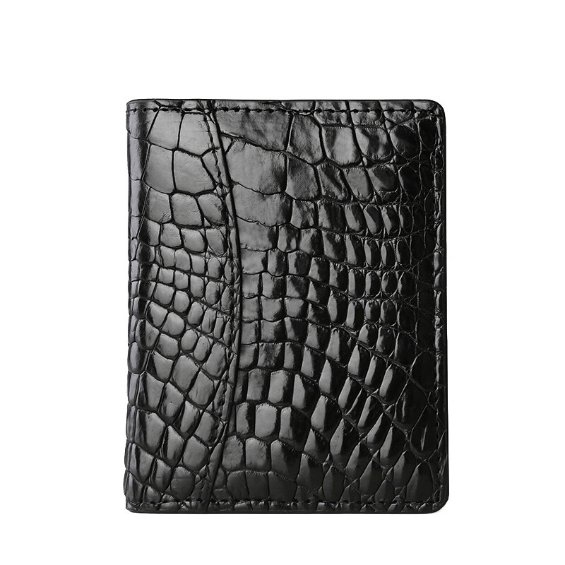 5. V. brown crocodile leather thin short card bag no zipper opening pocket certificate leather inner lining men's and women's horizontal style black qc18730