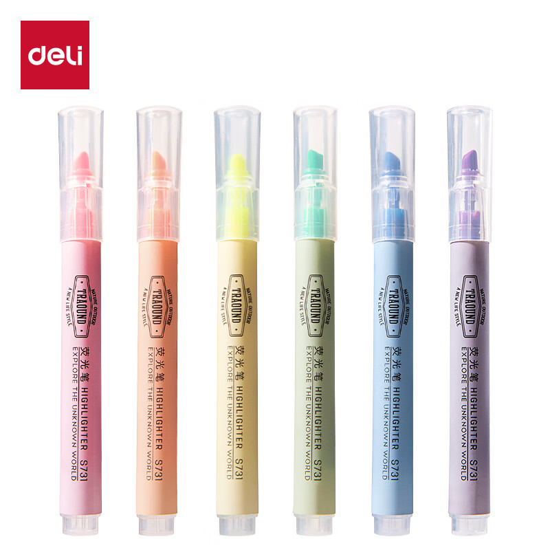 【开学礼物】得力(deli)经典6色荧光笔 考试复习划重点彩色醒目标记笔 办公记号笔手帐S624 开学文具
