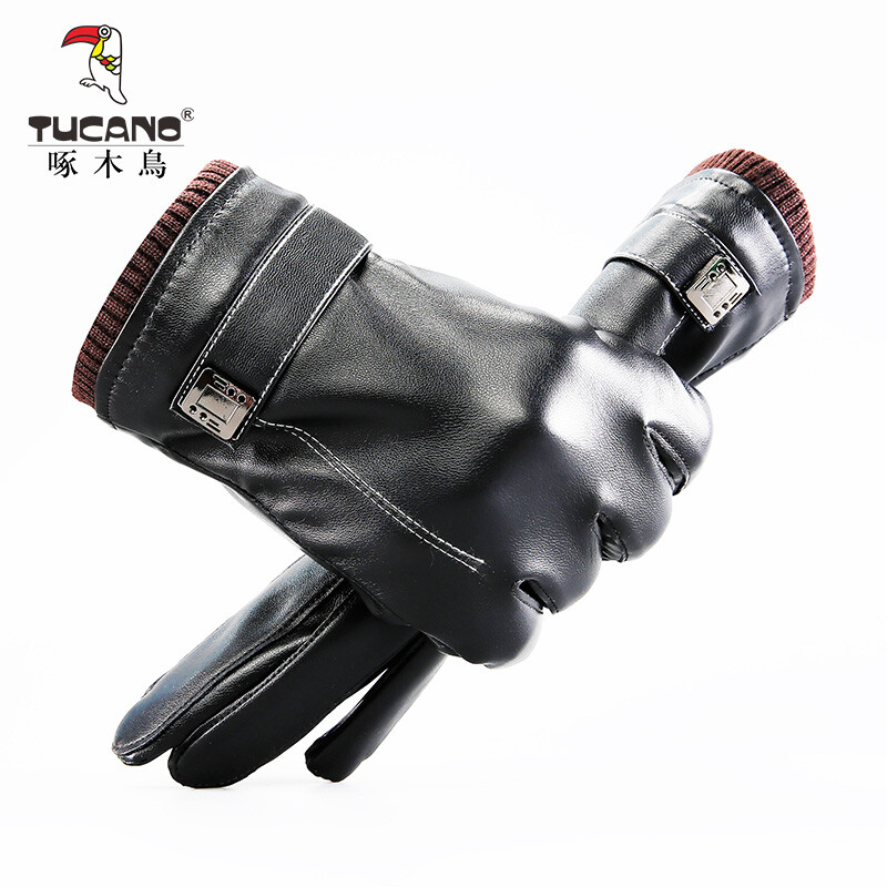 Men's winter motorcycle warm gloves with thick leather bag and woodpecker screen [winter pst32]