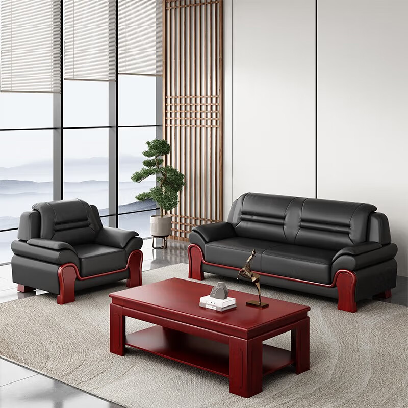 臻远ZYJJ-80273 办公室沙发简约商务沙发茶几组合休闲沙发 牛皮三人位