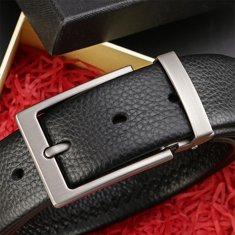 Cattle headed belt men's needle buckle belt men's belt light business soft face cattle leather pants belt 3102 black 110-125