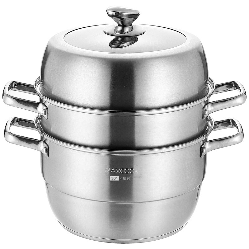 Maxcook steamer 304 stainless steel 30cm three-layer steamer thickened double bottom soup steamer gas stove induction cooker general mcz827