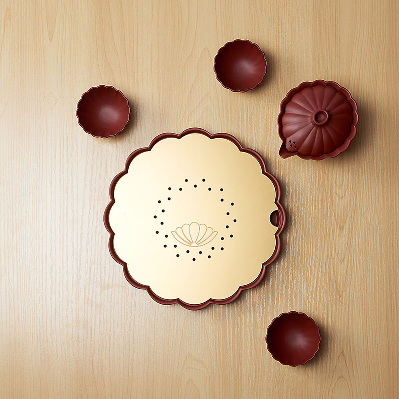 清朴堂中式便携旅行宜兴茶具紫砂杯子盖碗茶盘便携包茶器贡眉白茶茶饼套装商务礼品定制礼物礼品葵纹宝器套装