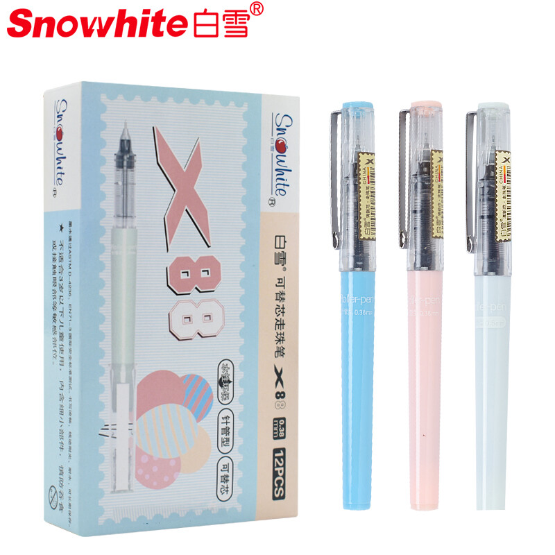 Snowhite 0.38mm black nude straight liquid ball pen full needle neutral pen signature pen water pen 12 pieces / box x88