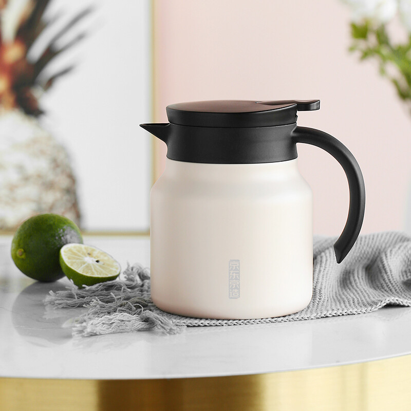 Jingdong jingzao 316 stainless steel liner table top thermos 800ml Mini single small capacity vacuum thermos portable household hot water thermos thermos ivory white
