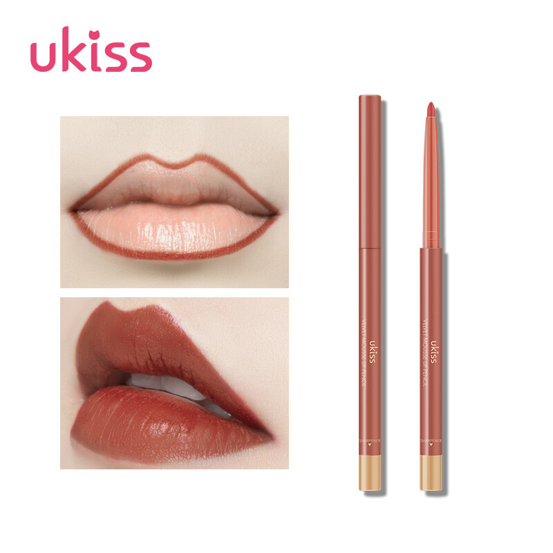Ukiss lip liner, lazy lips, pencil tip, durable waterproof, 0.28g 08# black tea, brown palm.