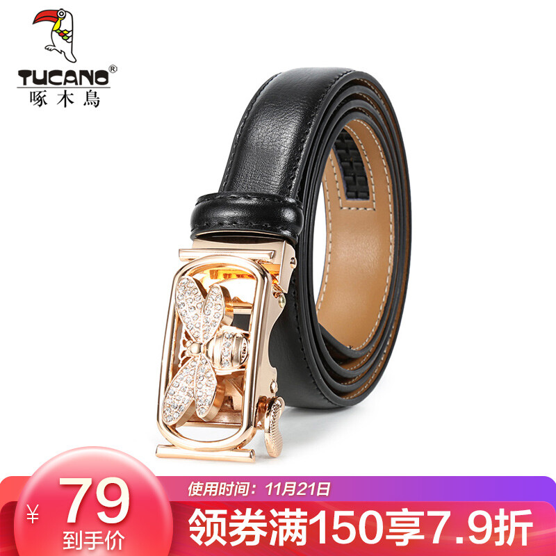 Woodpecker (Tucano) women's belt bee diamond business fashion women's automatic buckle belt wdb8793a-89b0 black