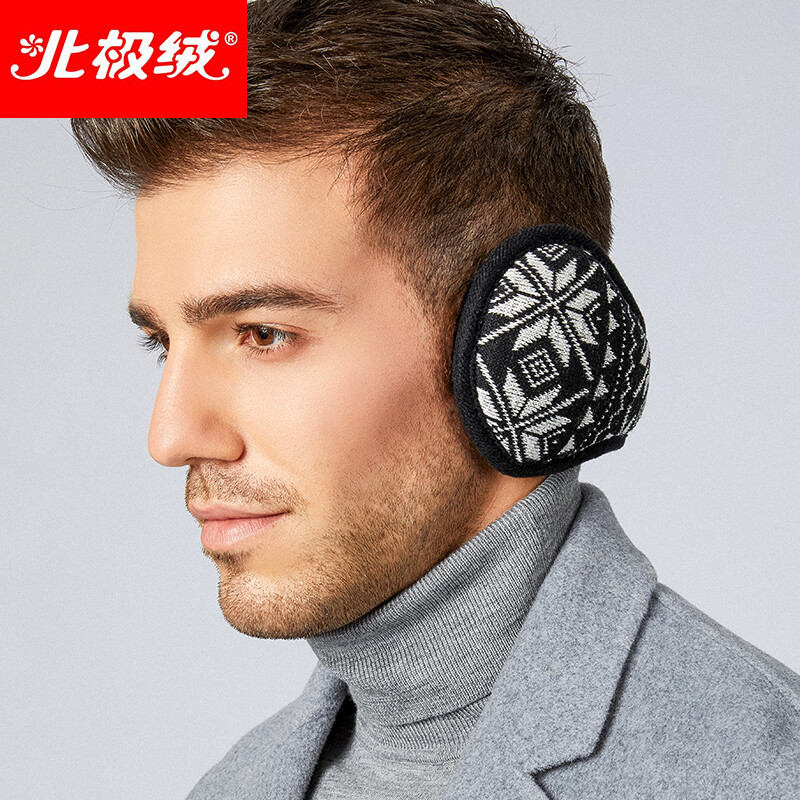Arctic velvet earmuffs men's autumn and winter warm ears men's folding back earmuffs outdoor riding Plush ears covering wool geometric earmuffs black