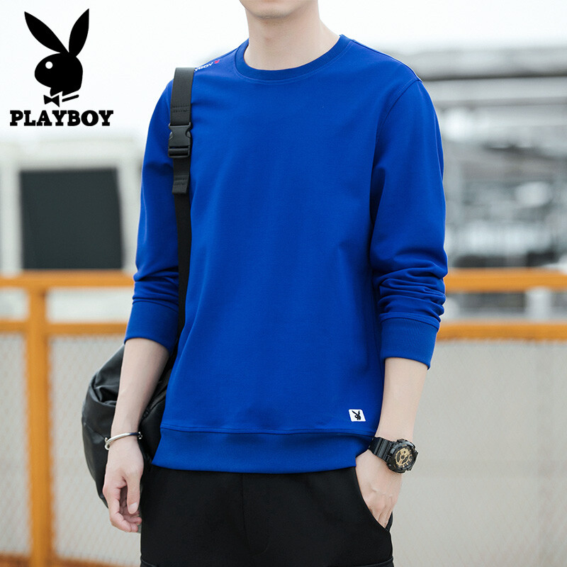Playboy sweater men's spring 2020 new solid color round neck Pullover long sleeve T-shirt Korean top men's color blue m