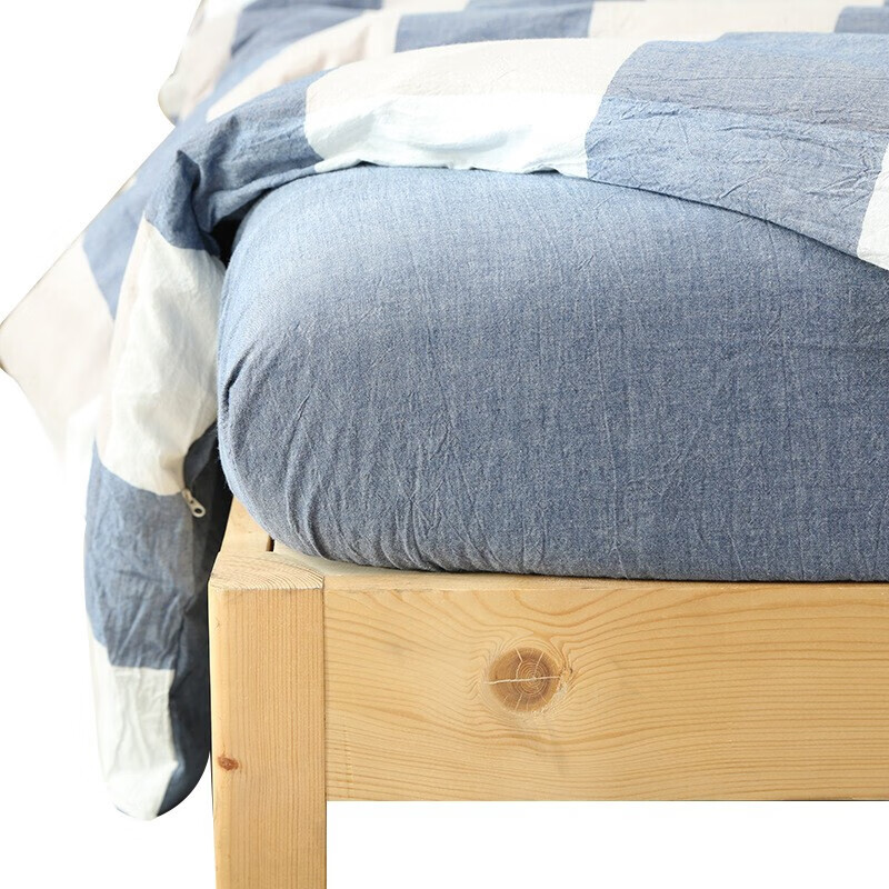 三极户外（Tri-polar）TP2980 床上用品日式无印风格水洗棉格子三件套 床单款 1.2米床 蓝大格