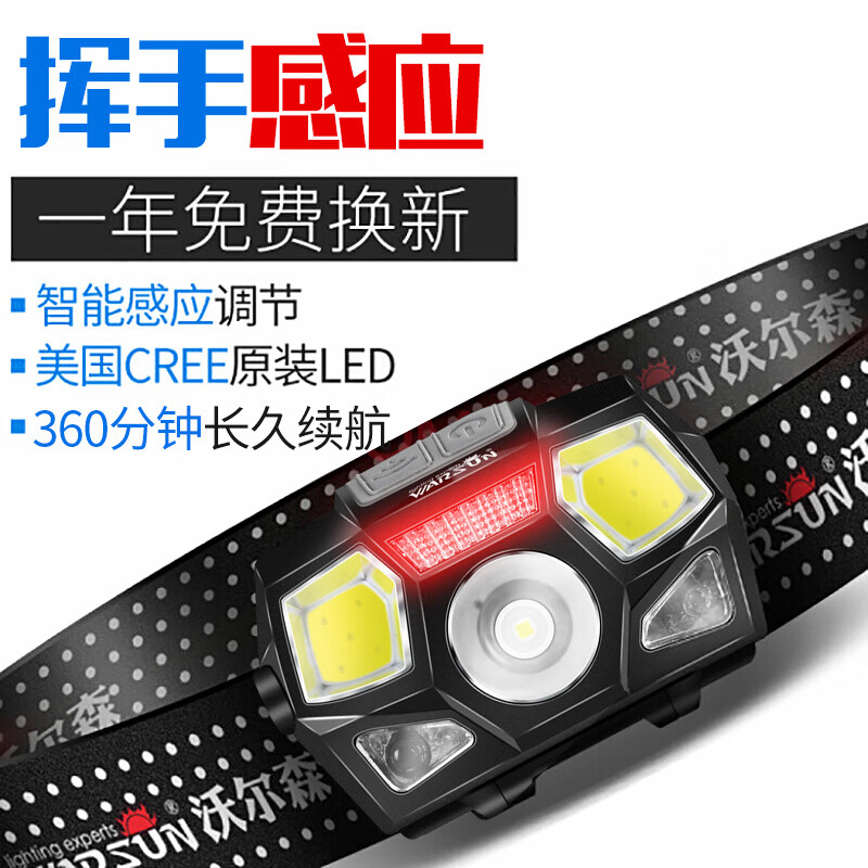 Watson warsun T101 headlights night fishing strong light charging super bright LED induction headlights head mounted flashlight waterproof miner's lamp outdoor fishing 3000m long-range shooting