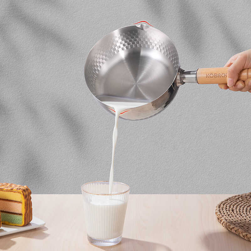 康巴赫304不锈钢不粘轻量雪平锅双导流口炖煮可悬挂带盖18cm不挑炉灶