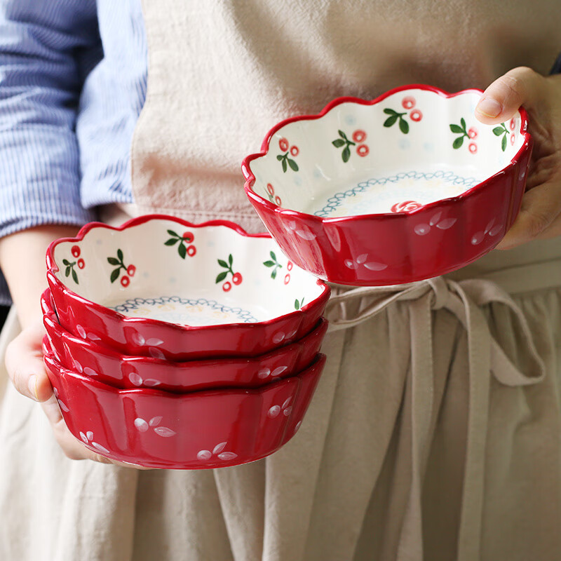Youmi rabbit yomerto cherry series ceramic bowl tableware 6-inch rice bowl soup bowl two sets