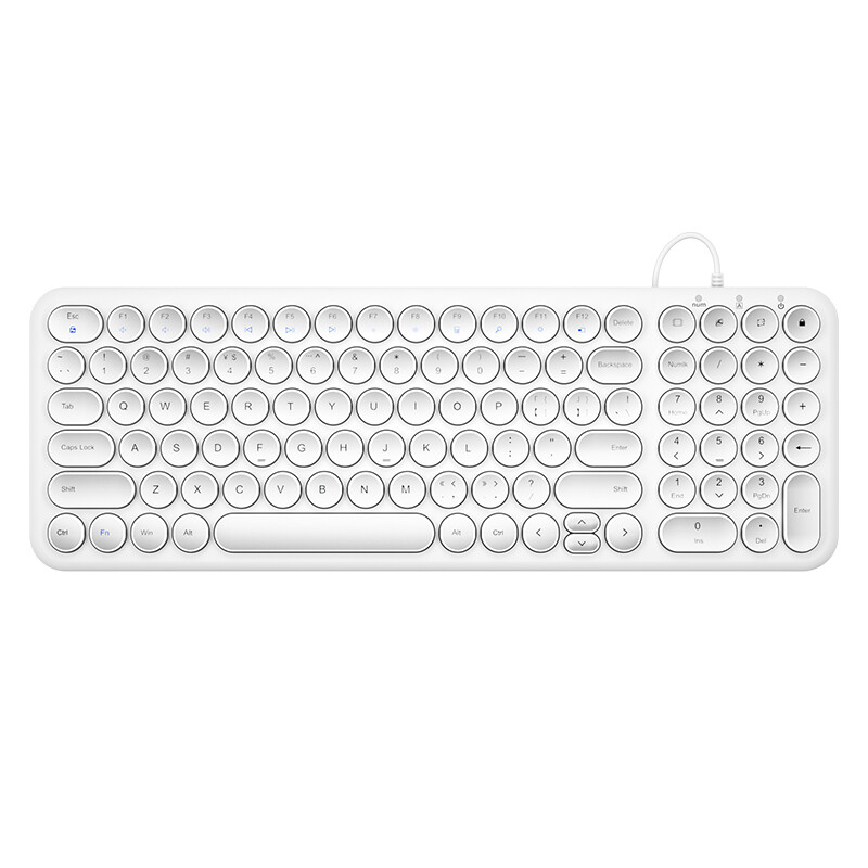 Hangshi (b.o.w) hw098as-2 office wired keyboard ultra thin silent retro round hat keyboard notebook desktop USB game keyboard white