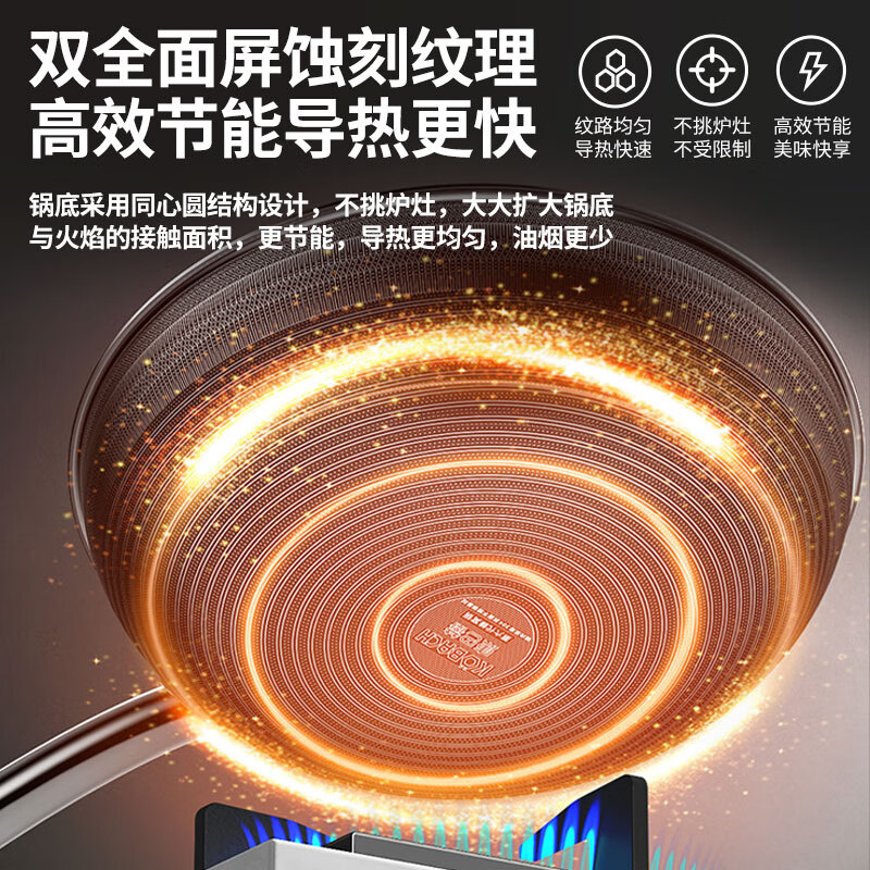 康巴赫第六代炒锅不粘锅抗菌不锈钢炒菜锅双蜂窝锅红点32cm电磁炉燃气灶