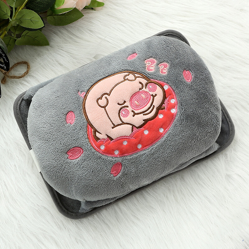 Warm memory rechargeable hot water bag electric hot water bag warm hand treasure has been injected with water and can be inserted into electric warm treasure snore pig gray jnqj -- 18002