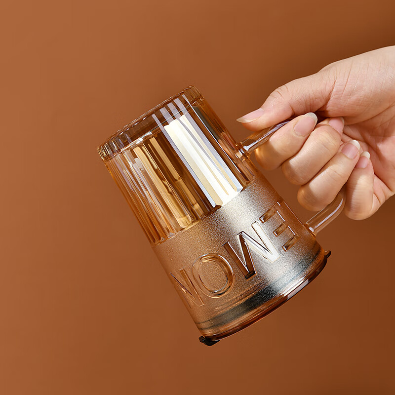 MOM 吸管杯玻璃水杯咖啡杯商务礼品批发活动礼采购送客户6127/6128 带盖把手吸管杯400ml