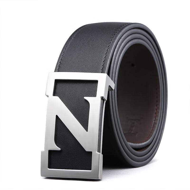 5. V. brown belt men's double-sided top layer cowhide stainless steel letter fashion in-line plate buckle men's belt gift box black z8010bp7a