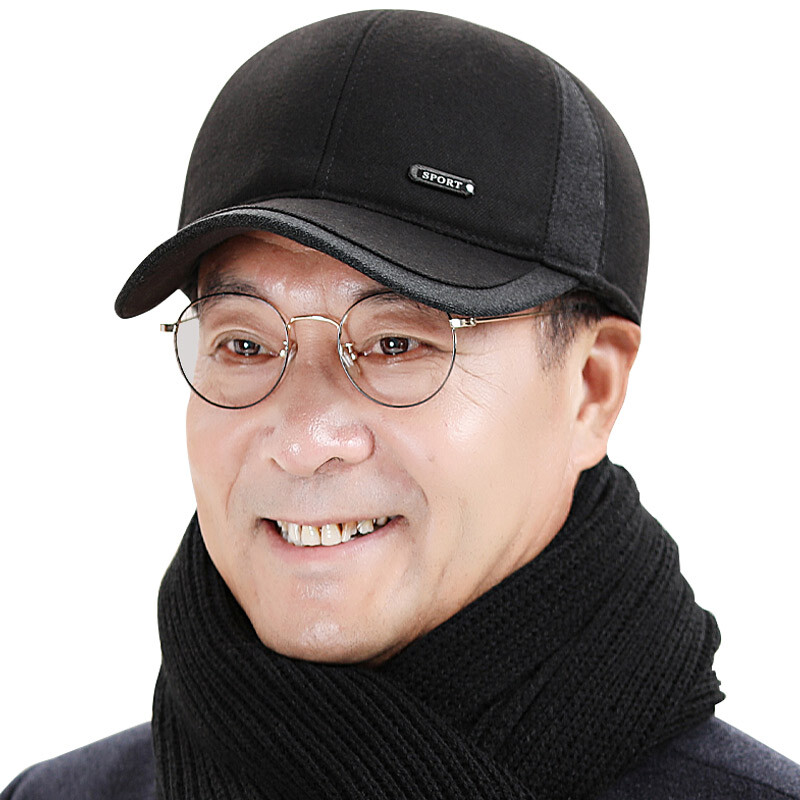 Glo-story baseball cap men's winter cap men's warm baseball cap men's casual winter ear cap middle-aged and elderly duck tongue cap men's sports cap mmz934093 black