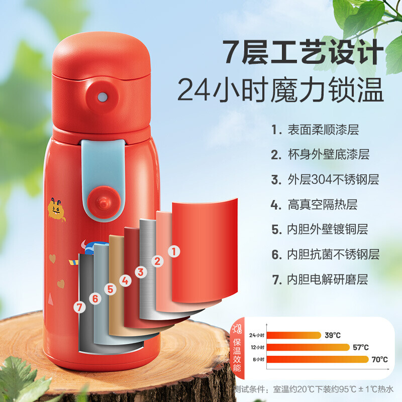 苏泊尔（SUPOR）苏泊尔(SUPOR)儿童保温抗菌不锈钢水杯学生宝宝可爱便携斜挎卡通 【丛林穿越-480ml】+原装布包