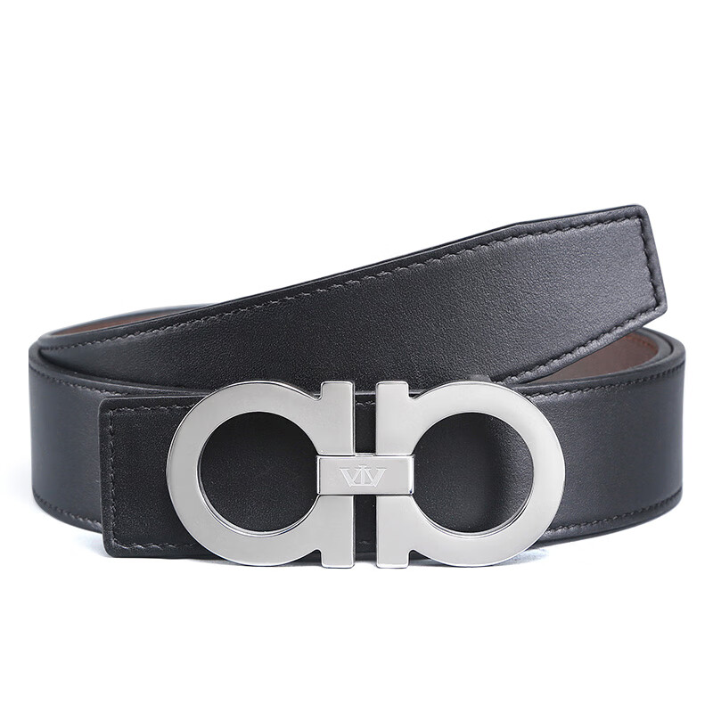 5. V. Brown men's belt simple top layer cowhide belt stainless steel letter button business casual pants men's leather belt gift silver buckle 8404p7