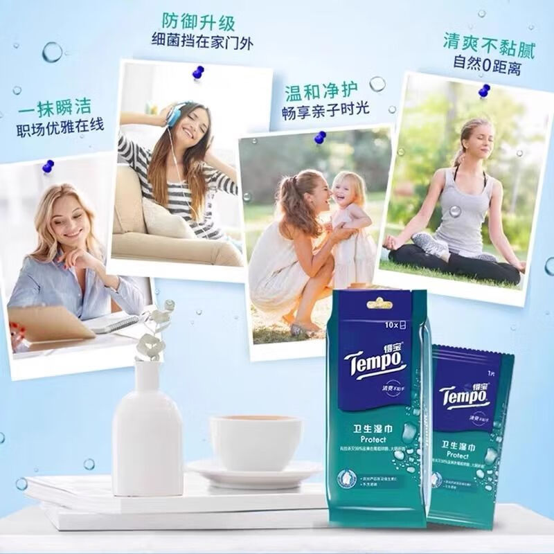 得宝（TEMPO）湿厕纸湿纸巾得宝湿巾独立小包装纸便携清洁免洗一次性免洗 【10片x5包】-便携装 单片独立包装【得宝】