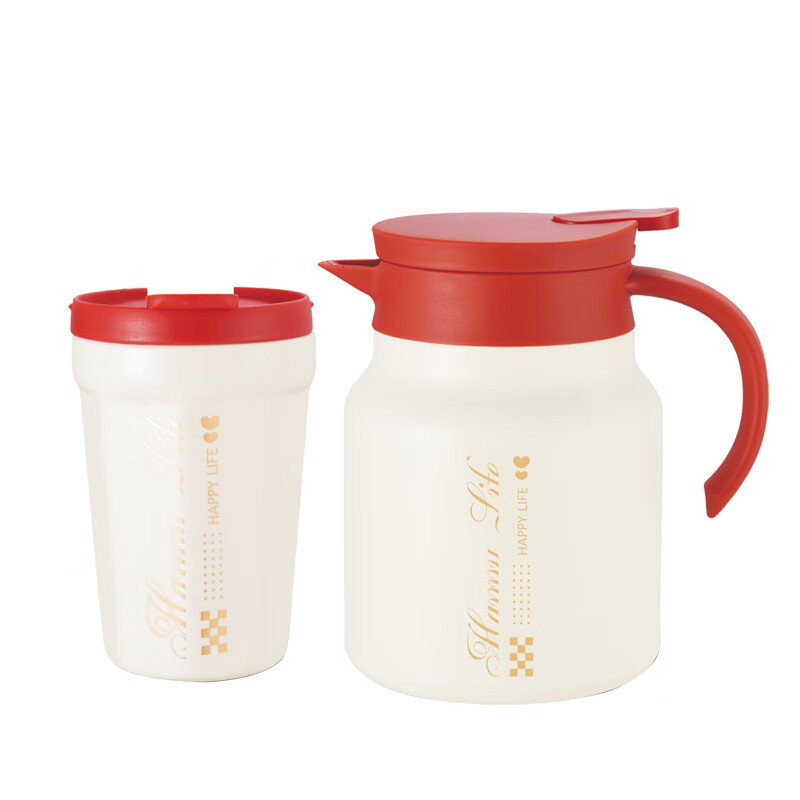 艾贝丽秋枫茶语套装 健康饮水【焖茶壶1000ML+陶瓷杯400ML】ABL-43QF 石榴红