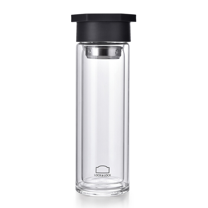 Lock & Lock double glass portable tea cup heat resistant men's and women's glass water cup 350ml llg655gry-pr