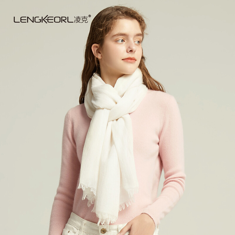Lingke pure cashmere scarf women's autumn and winter plain color warm and thickened increased shawl dual-purpose women's scarf winter birthday gift box Bib women's white