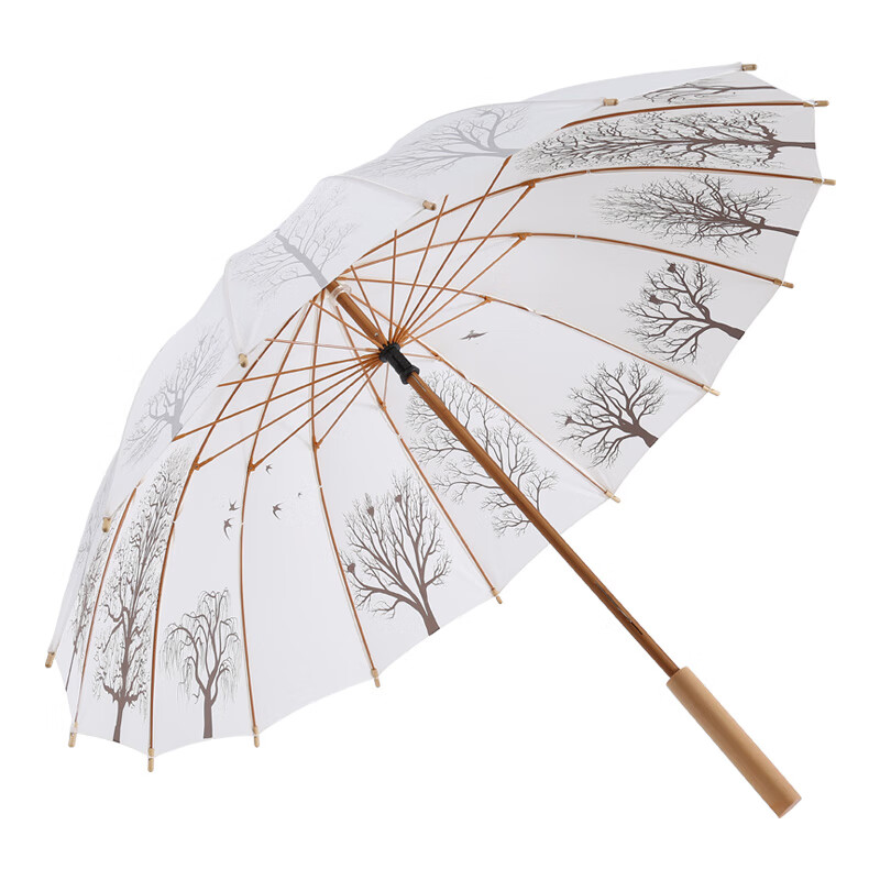 Maydu bamboo core umbrella 16 bone long handle retro sunny umbrella creative straight pole couple umbrella for men and women m1136 off white