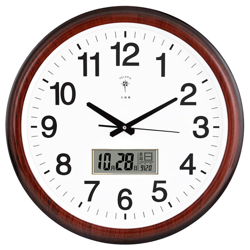Polaris wall clock 19 inch living room silent fashion simple wall clock calendar display LED 2901 quartz clock simple mahogany