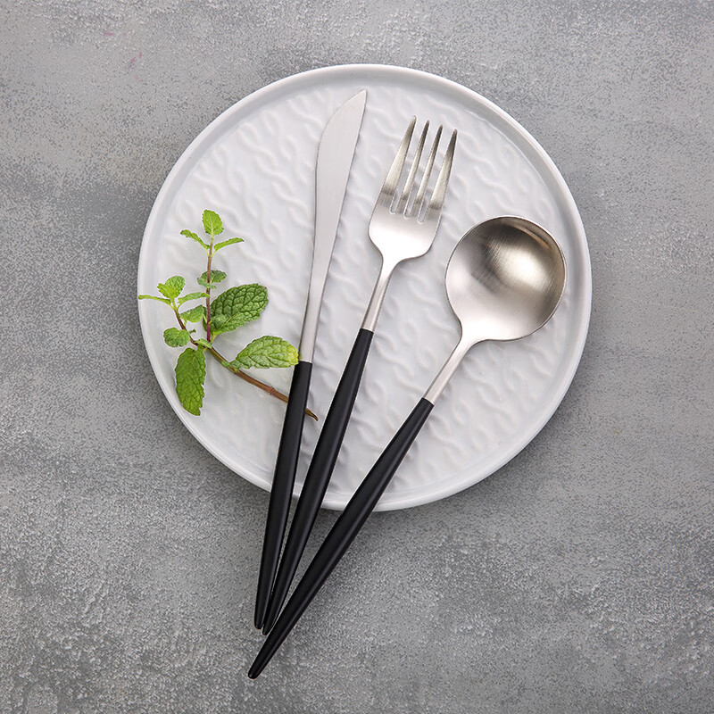 Jingdong jingzao 304 stainless steel Western steak knife and fork three piece set of tableware black silver set (new product)