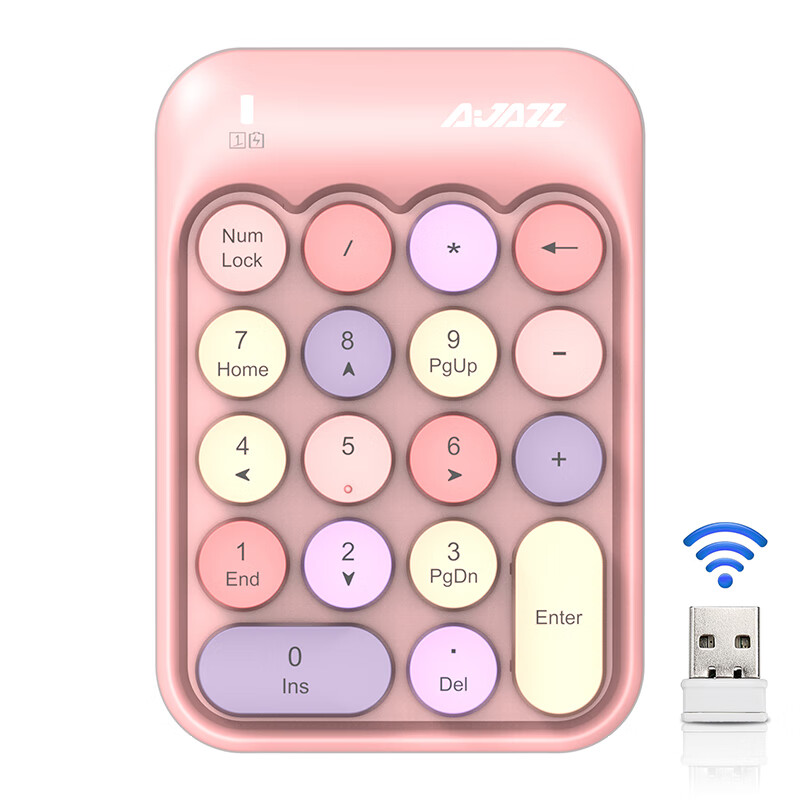 Ajazz ak18 computer 2.4G wireless chocolate round key cap wireless mini digital disc keypad notebook USB financial accounting mixed color Cherry Blossom powder