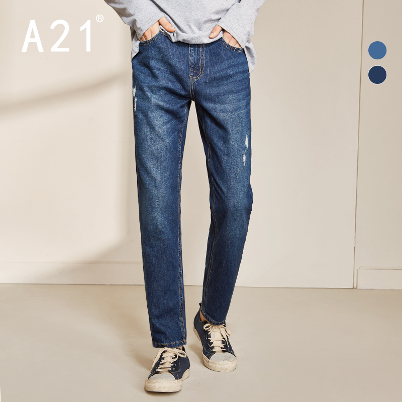 Take the pure online brand A21 spring and summer men's clothing pure cotton fashion low waist fit jeans trendy boys' straight pants r492126066 dark medium blue 38 (195 / 96a)