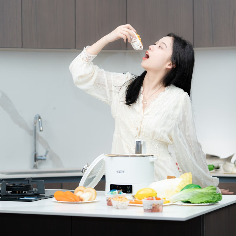 摩飞电器（MFHZPOK）多功能锅升降电火锅家用料理锅电热锅电煮锅火锅专用锅 [隔水炖煮/不溢锅] MF-1503 白