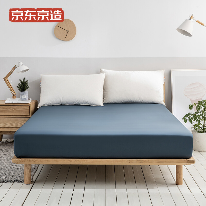 Jingdong jingzao 60s light luxury high count high density satin solid color fitted sheet Xinjiang long staple cotton bed skirt pure cotton bedspread single piece 180x200x33cm grey blue