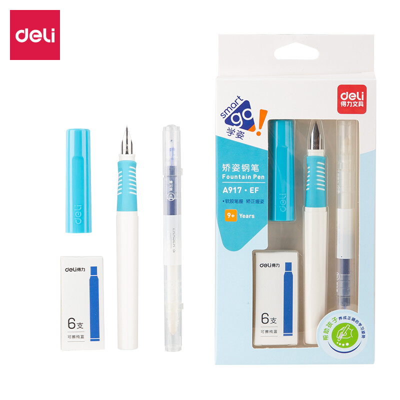 Deli EF Mingjian Youshang series correction pen signature pen positive posture practice Pen Set (with 6 erasable pens and erasable pure blue ink bags) dl-a917
