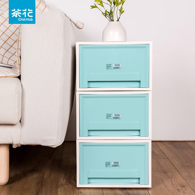 茶花（CHAHUA）收纳柜抽屉收纳柜整理柜塑料收纳箱抽屉式储物柜衣服柜整理柜 马卡龙黄 3层装