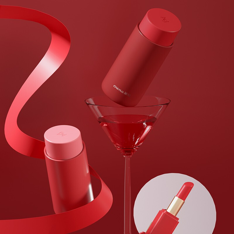 茶花mini口红保温杯女随手随行杯夏季便携个性潮流创意可爱水杯 暖茶橘