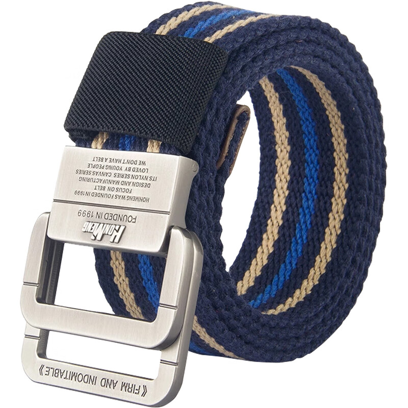 Maxvivi belt men's canvas belt men's belt alloy double ring buckle Korean fashion cowboy youth student women's pants belt mpd913256 blue stripe
