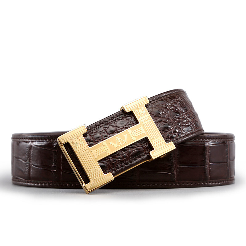 5. V. Brown men's belt crocodile leather bone thorn belt personalized Roman column stainless steel back leather smooth button head fashion board buckle trouser belt gift box brown 110 / 115cm