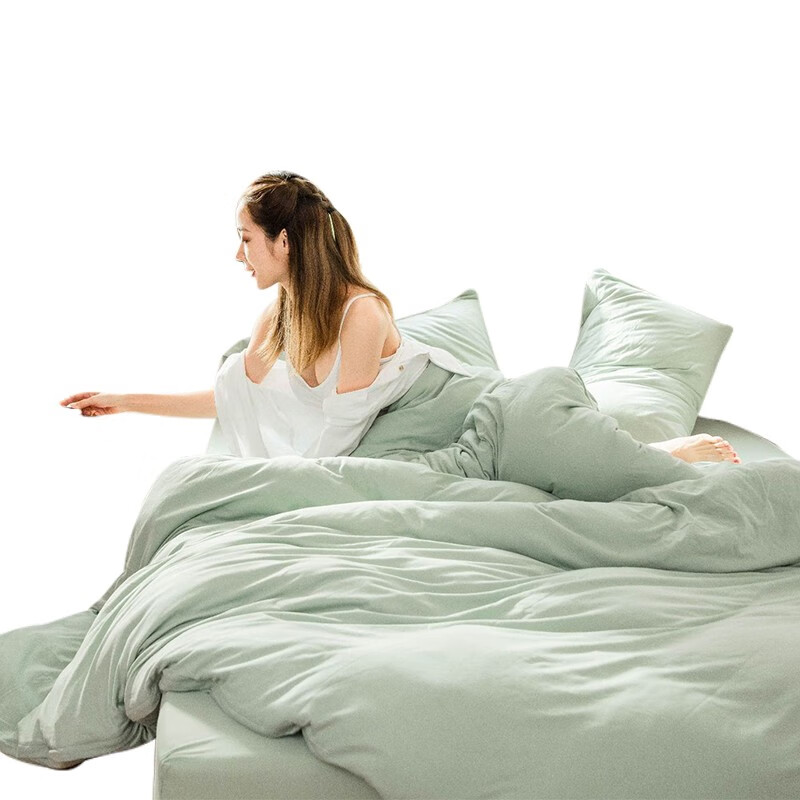 Tri-polar天竺棉日式纯色床品套件 TP2982 豆绿色 1.5m床单款四件套