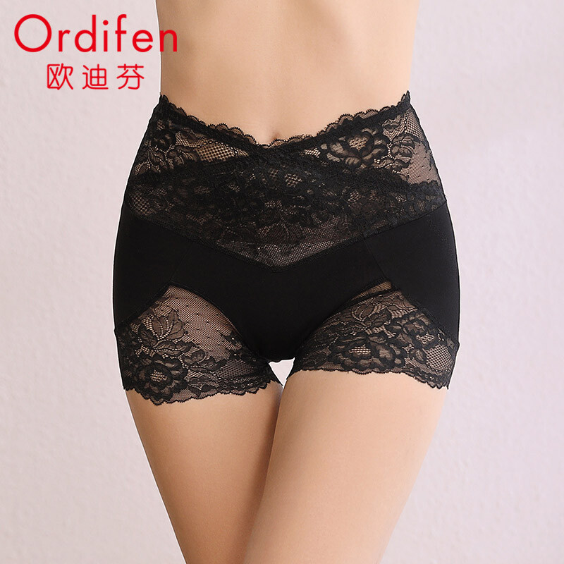 Odifen women's high waist boxer pants 2019 new pants comfortable Lace Sexy bottoming piece pants xk8431 black - boxer pants M