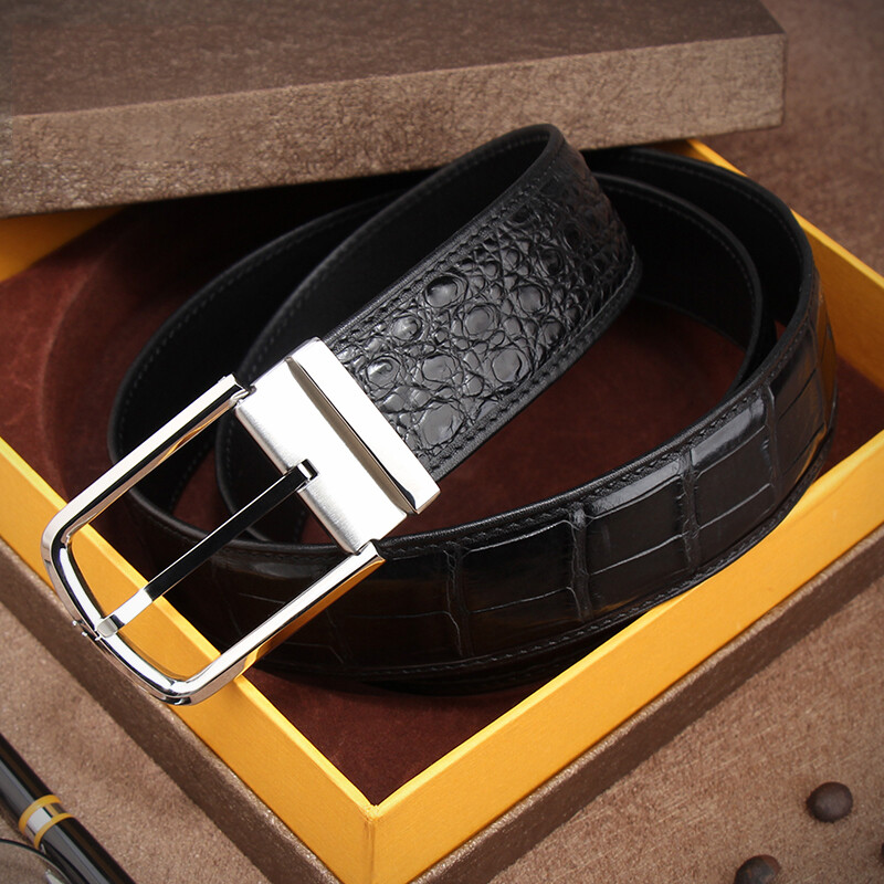 5. V. brown crocodile belt men's leather needle button head men's leisure belt middle-aged and youth pants belt gift box black c8181-3bpak