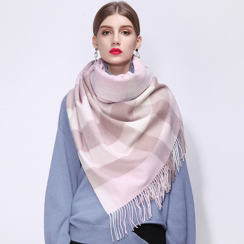 Story of Shanghai wool scarf women's winter thick warm big shawl Pink