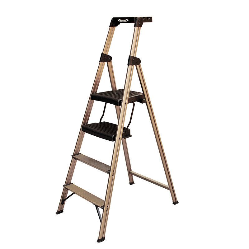 Stable and durable household ladder aluminum alloy herringbone ladder 1.6m folding ladder four step ladder with tool tray climbing ladder elegant gold anti-skid wide pedal ladder 234t-3cn